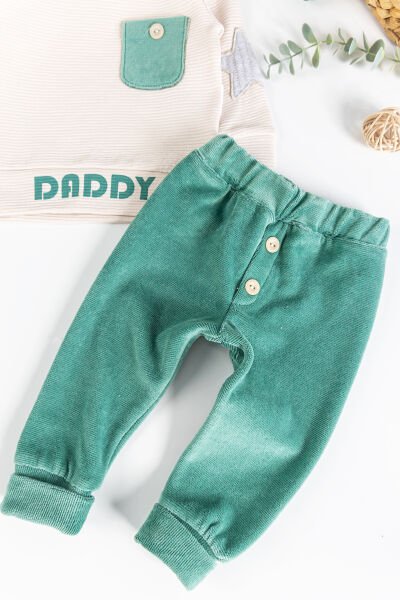 Daddy Baskılı Kadife 2'li Erkek Bebek Takım YEŞİL -  12-18 AY