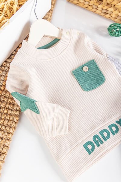 Daddy Baskılı Kadife 2'li Erkek Bebek Takım YEŞİL -  12-18 AY