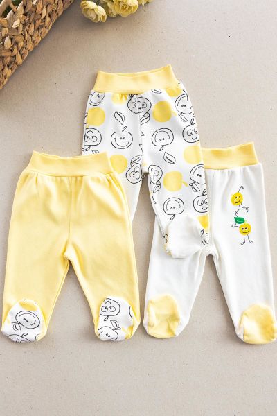 Elma Temalı Üçlü Patikli Bebek Tek Alt Pantolon
