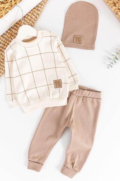 Kareli Arma Detaylı Pamuklu 3'lü Erkek Bebek Takımı