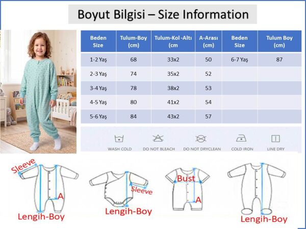 1.5 Tog Kız Erkek Çocuk Pamuklu Uyku Tulumu PEMBE - 4-5 Yaş