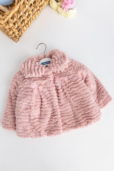 Kız Bebek Mont Fiyonk Detaylı Kız Bebek Peluş Mont