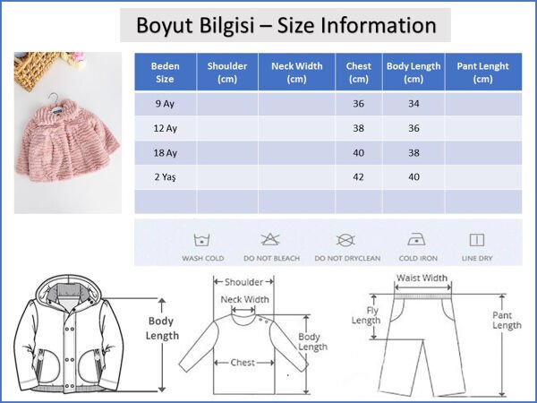Kız Bebek Mont Fiyonk Detaylı Kız Bebek Peluş Mont