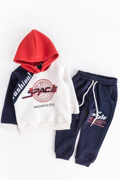 Kapüşonlu Yazı Baskılı Erkek Çocuk Eşofman Takımı
