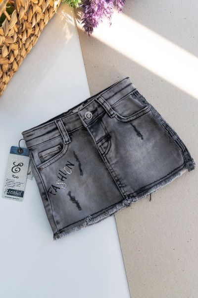 Fashion Taş İşlemeli Eskitme Kız Bebek Kot Etek