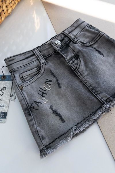 Fashion Taş İşlemeli Eskitme Kız Bebek Kot Etek