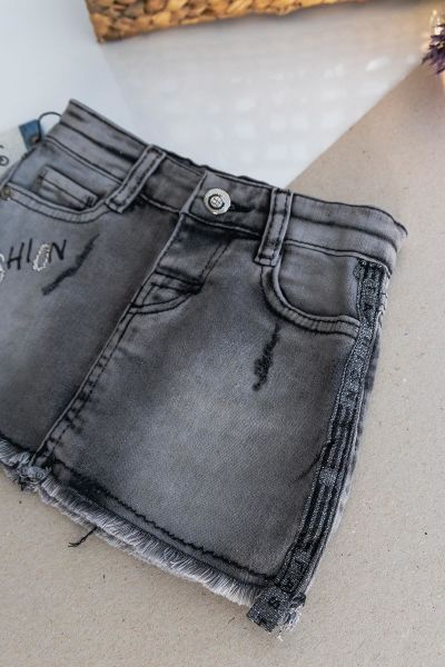 Fashion Taş İşlemeli Eskitme Kız Bebek Kot Etek