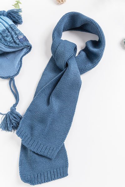 Ponponlu Kulaklıklı 4-8 Yaş Erkek Çocuk Atkı Bere Eldiven Takımı MAVİ - 4-8 Yaş