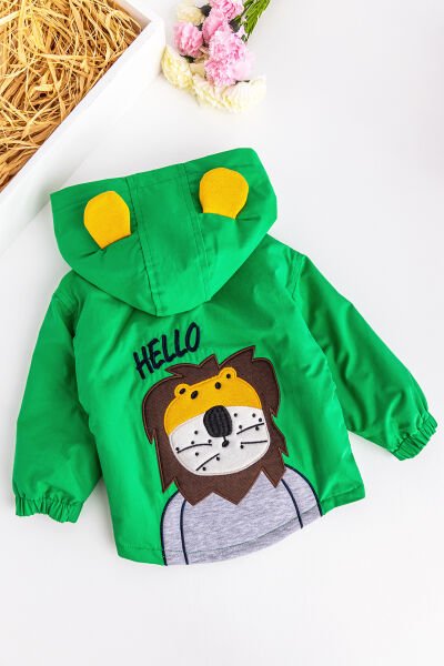 Aslan Figürlü Yeşil İçi Peluş Erkek Bebek Mont