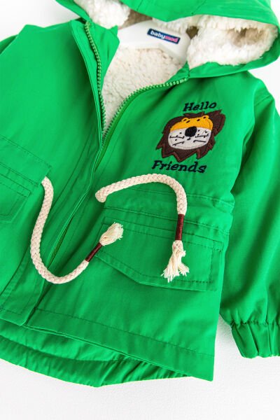 Aslan Figürlü Yeşil İçi Peluş Erkek Bebek Mont