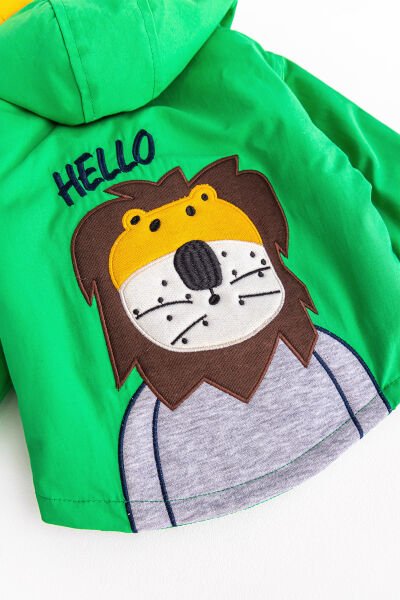 Aslan Figürlü Yeşil İçi Peluş Erkek Bebek Mont