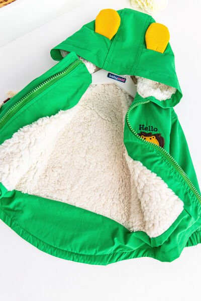 Aslan Figürlü Yeşil İçi Peluş Erkek Bebek Mont