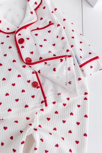 Minik Kap Desenli Düğmeli %100 Paamuk Kız Bebek Pijama Takımı