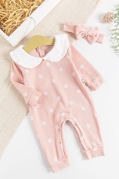 Puantiyeli Bandanalı Kız Bebek Tulum