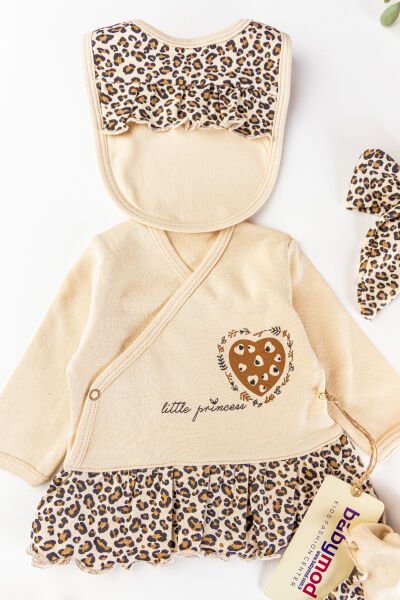 Leopar Baskılı 5 Parça Kız Bebek Hastane Çıkışı Bebek Takımı