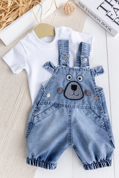 Fiğürlü Yazlık 2'li Erkek Bebek Kot Salopet Tulum