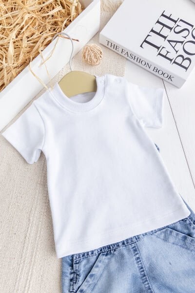 Fiğürlü Yazlık 2'li Erkek Bebek Kot Salopet Tulum