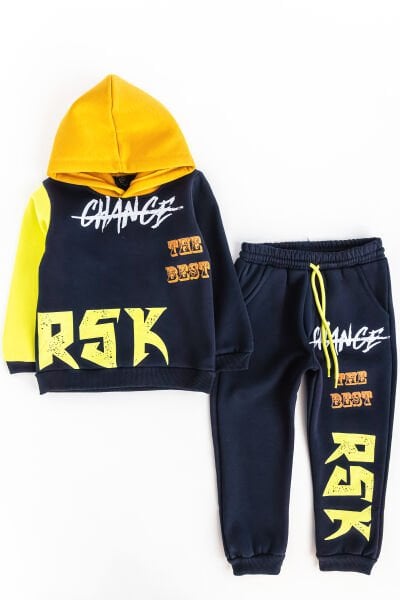 Kapüşonlu Yazı Baskılı Erkek Çocuk Eşofman Takımı