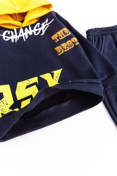 Kapüşonlu Yazı Baskılı Erkek Çocuk Eşofman Takımı