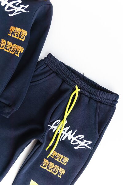 Kapüşonlu Yazı Baskılı Erkek Çocuk Eşofman Takımı