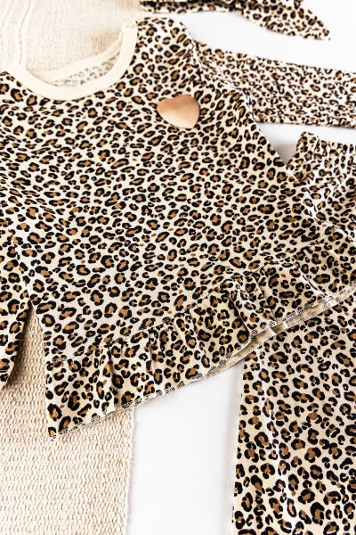 Leopar Baskılı Bandanalı Kız Bebek Takım