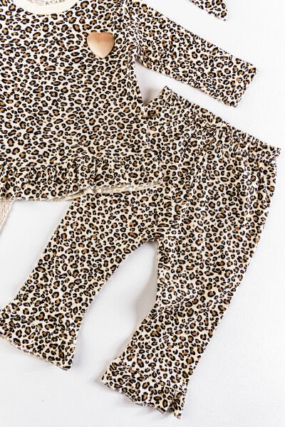 Leopar Baskılı Bandanalı Kız Bebek Takım