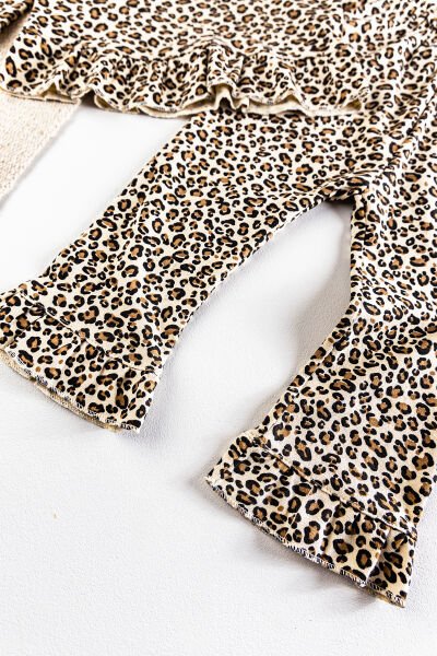 Leopar Baskılı Bandanalı Kız Bebek Takım