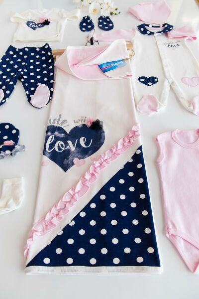 Kalpli Puantiyeli 10'lu Kız Bebek Hastane Çıkışı Zıbın Seti PEMBE -  0-3 AY