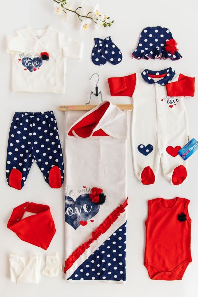 Kalpli Puantiyeli 10'lu Kız Bebek Hastane Çıkışı Zıbın Seti KIRMIZI -  0-3 AY