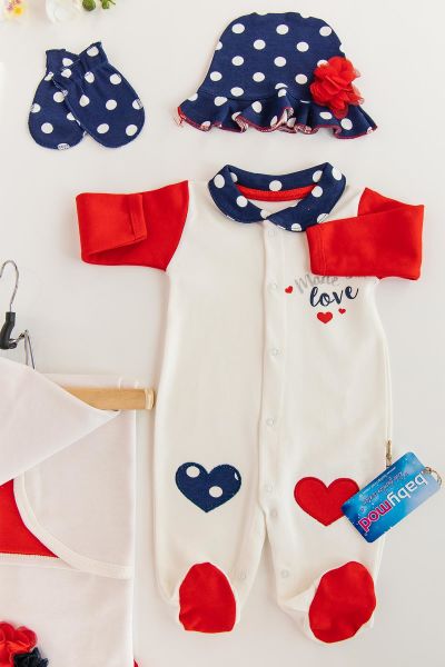 Kalpli Puantiyeli 10'lu Kız Bebek Hastane Çıkışı Zıbın Seti KIRMIZI -  0-3 AY