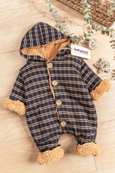 Ayıcık Figürlü İçi Peluş Erkek Bebek Tulum