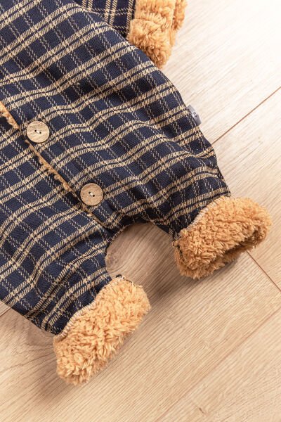 Ayıcık Figürlü İçi Peluş Erkek Bebek Tulum