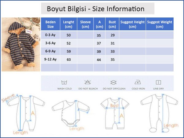 Ayıcık Figürlü İçi Peluş Erkek Bebek Tulum