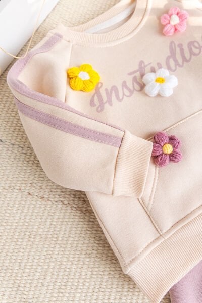 İki İplik Şardonlu Pamuklu 2'li Kız Bebek/Çocuk Takım Set