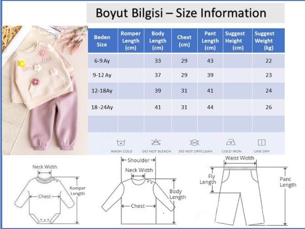 İki İplik Şardonlu Pamuklu 2'li Kız Bebek/Çocuk Takım Set