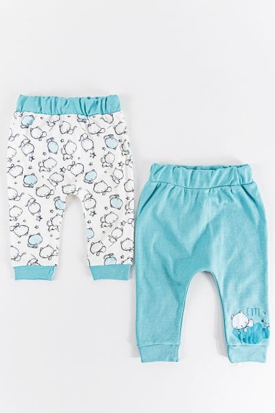 Kedi Figürlü 2'li Kız/Erkek Bebek Tek Alt Pantolon Takım