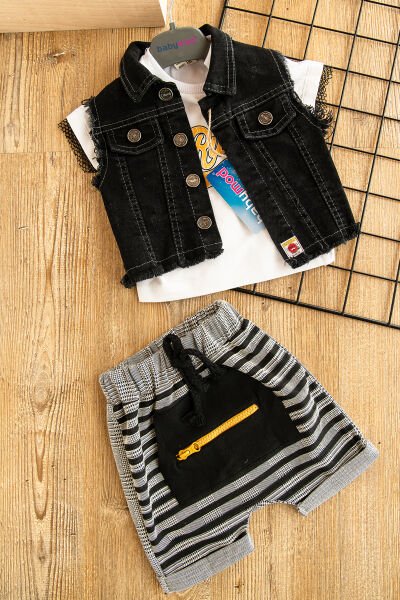 Kot Yelekli Erkek Bebek Takım 9-12 AY - Sarı-Siyah