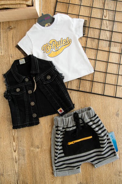 Kot Yelekli Erkek Bebek Takım 12-18 AY - Sarı-Siyah