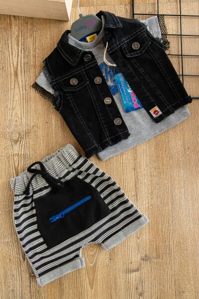 Kot Yelekli Erkek Bebek Takım 9-12 AY - MAVİ