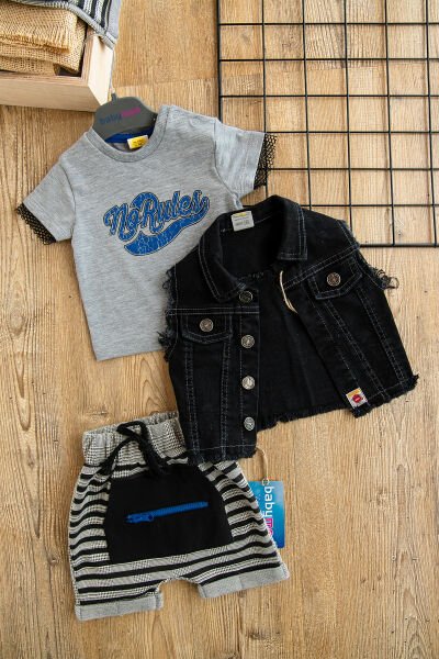 Kot Yelekli Erkek Bebek Takım 12-18 AY - MAVİ