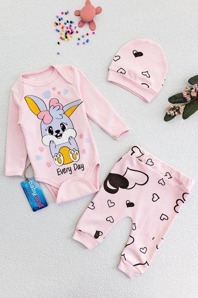 Minik Tavşan Üçlü Kız Bebek Takım