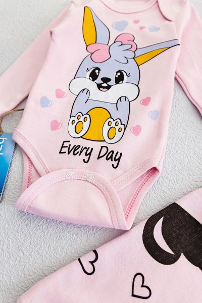 Minik Tavşan Üçlü Kız Bebek Takım
