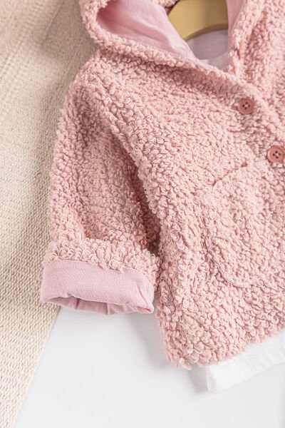 Kapüşonlu Hırkalı 3'lü Kız Bebek Takım