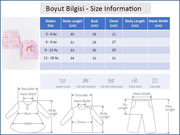 Gökkuşağı Desenli 2'li Kız Bebek Body Sweat Takımı