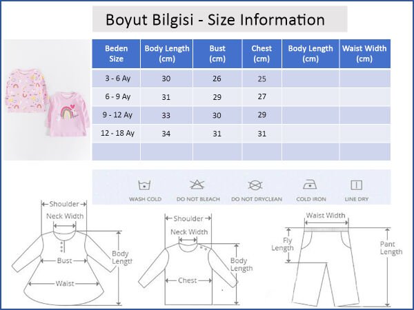 Gökkuşağı Desenli 2'li Kız Bebek Body Sweat Takımı