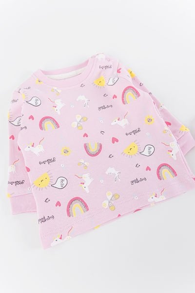 Gökkuşağı Desenli 2'li Kız Bebek Body Sweat Takımı