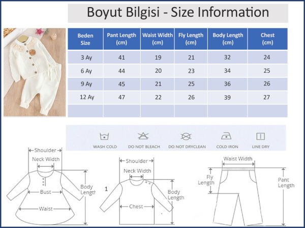 Dantel Yakalı Triko Kız Bebek Hırka Pantolon Takım Triko Bebek Seti KREM - 3 Ay