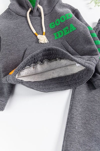 Kapüşonlu Çizgi Şeritli Erkek Çocuk Eşofman Takımı