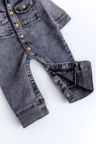 Esnek Erkek Bebek Kot Tulum 100% Cotton Füme - 3 Ay