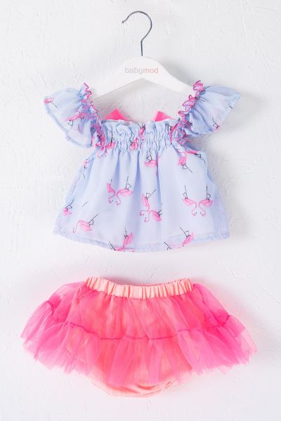 Fiyonklu Askılı Yazlık Kız Bebek Elbise Bebek Takım